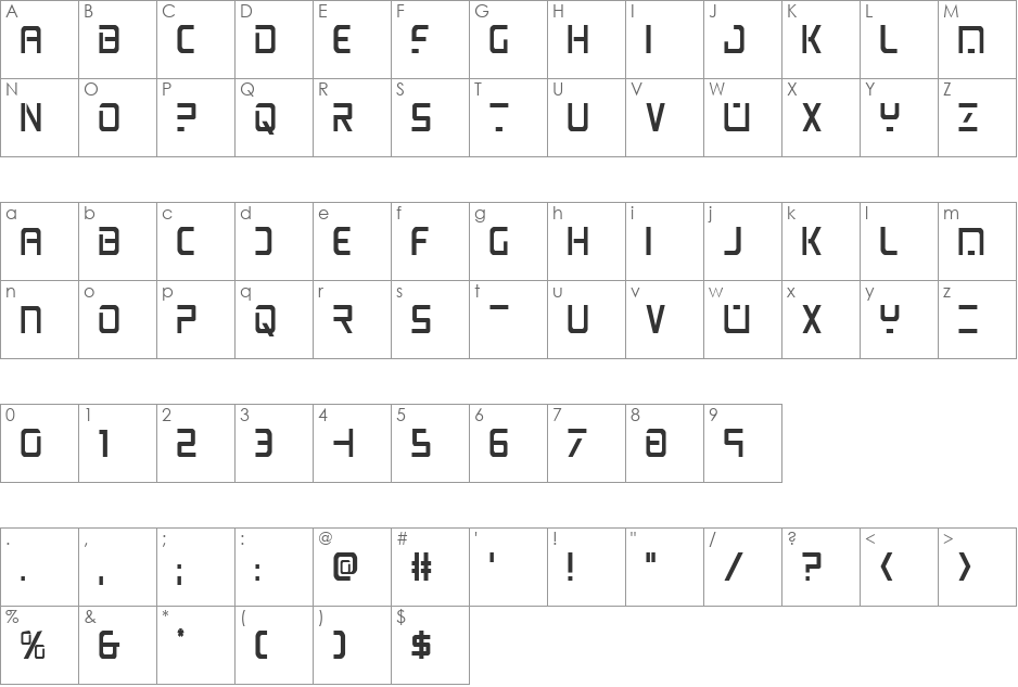 PsYonic VII Condensed font character map preview
