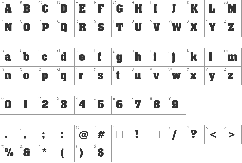 PT Blockhead font character map preview