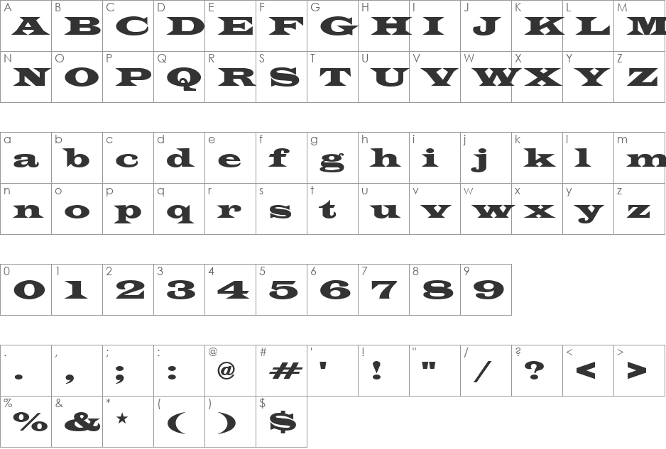 PT Broadcast font character map preview