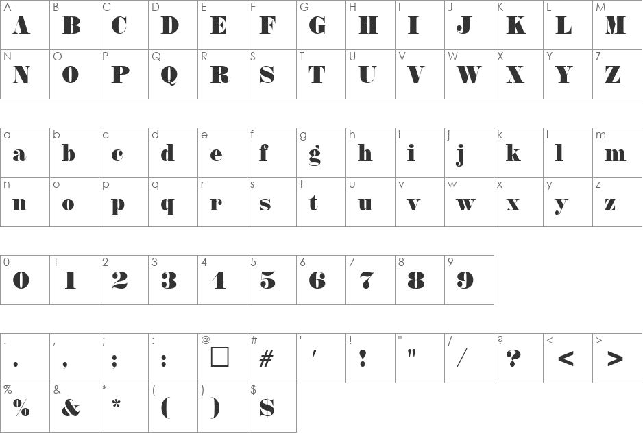PT Cargo font character map preview
