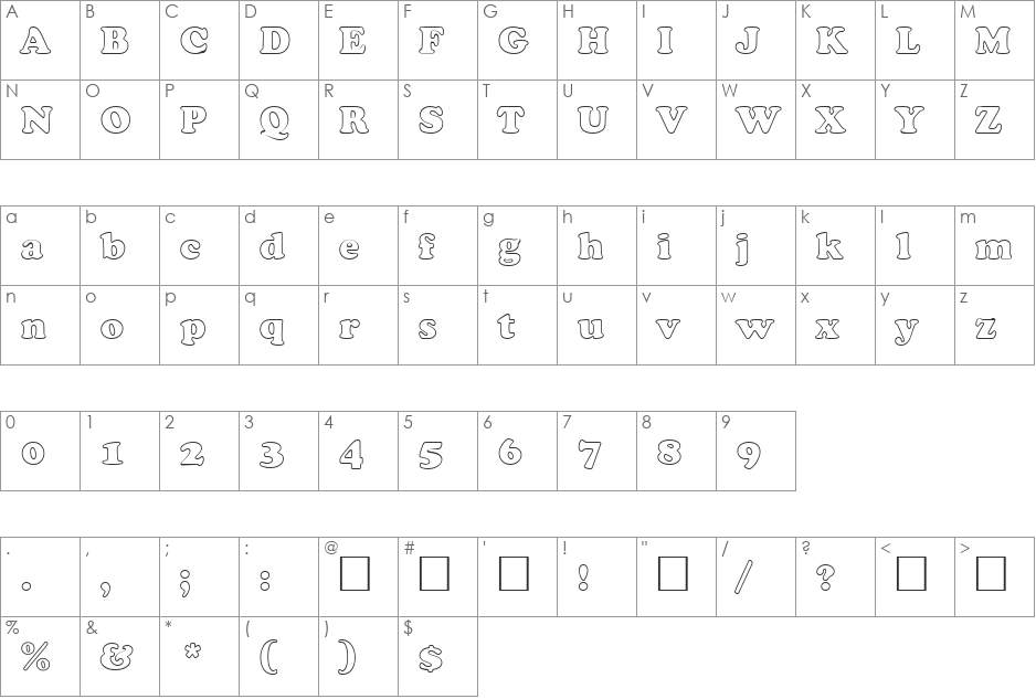 PT Cozy Outline font character map preview