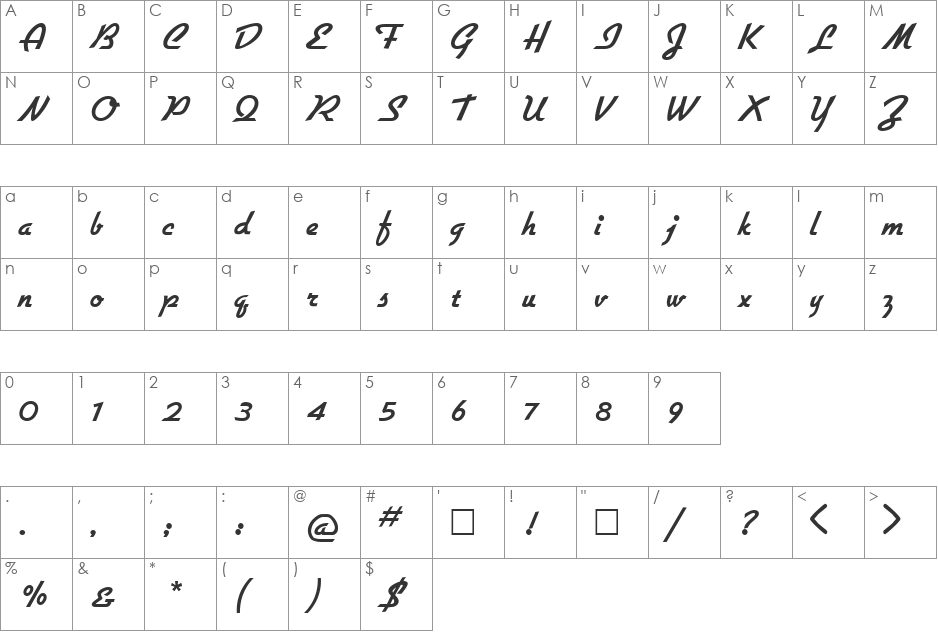 PT Diner font character map preview