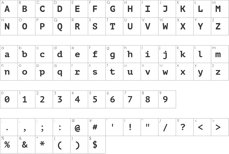 PT Mono font character map preview