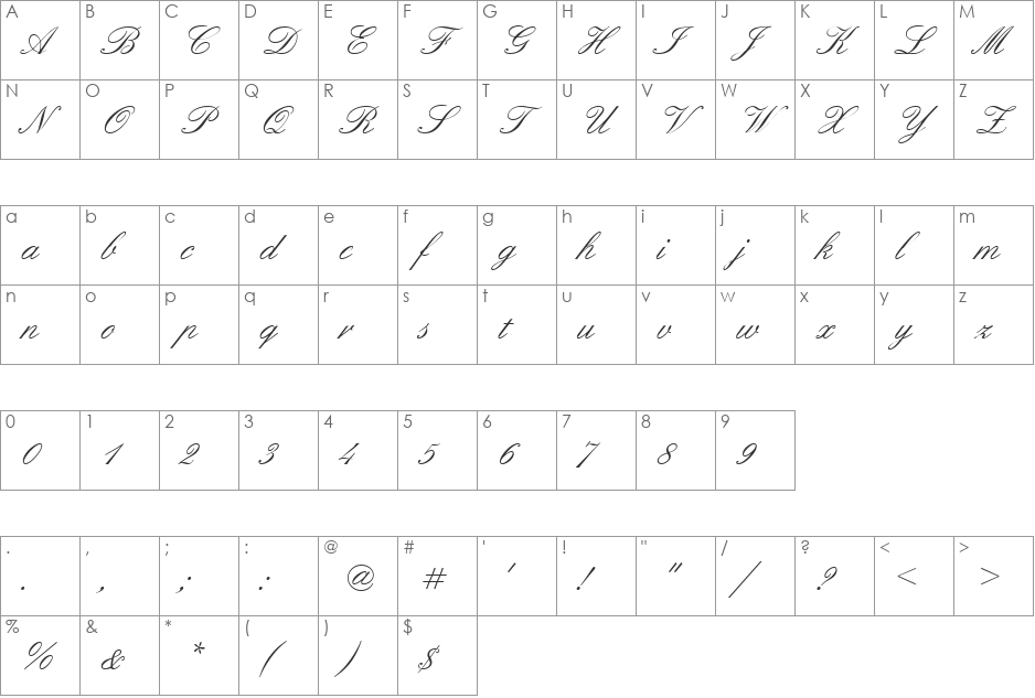 PT Orchid Light font character map preview