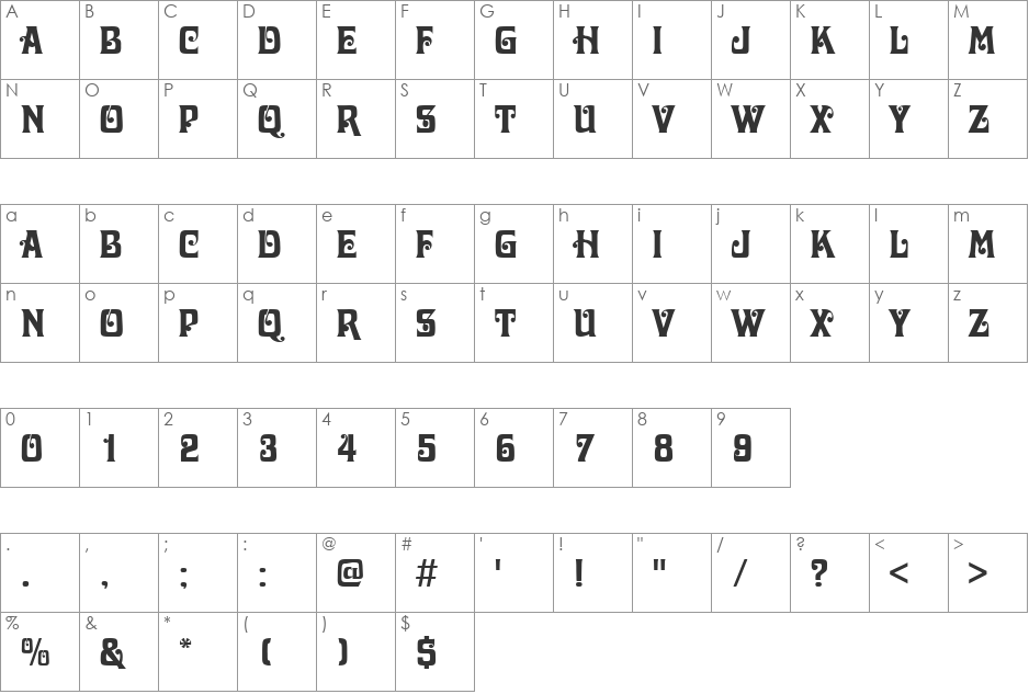 PT Partridge font character map preview