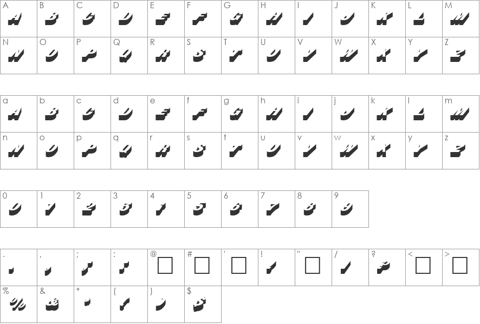 PT Perspective font character map preview