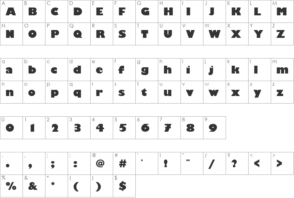 PT Playhouse font character map preview