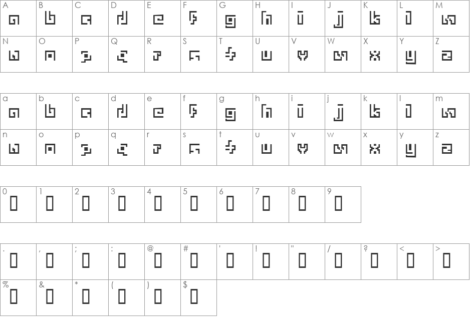 Backadelica font character map preview
