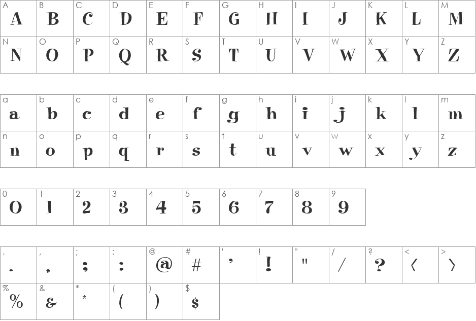 PT Sitcom font character map preview