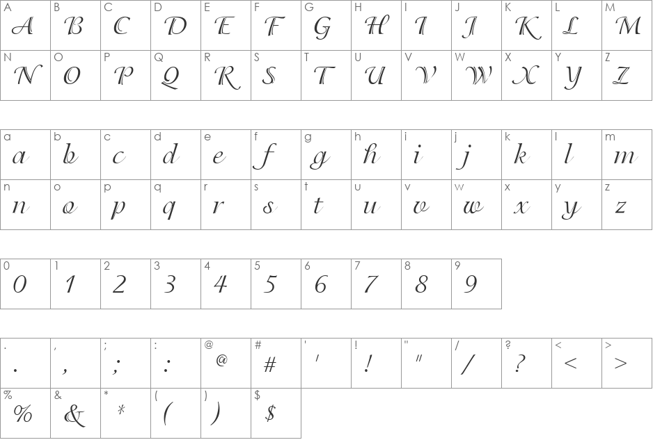 PT Tassel font character map preview