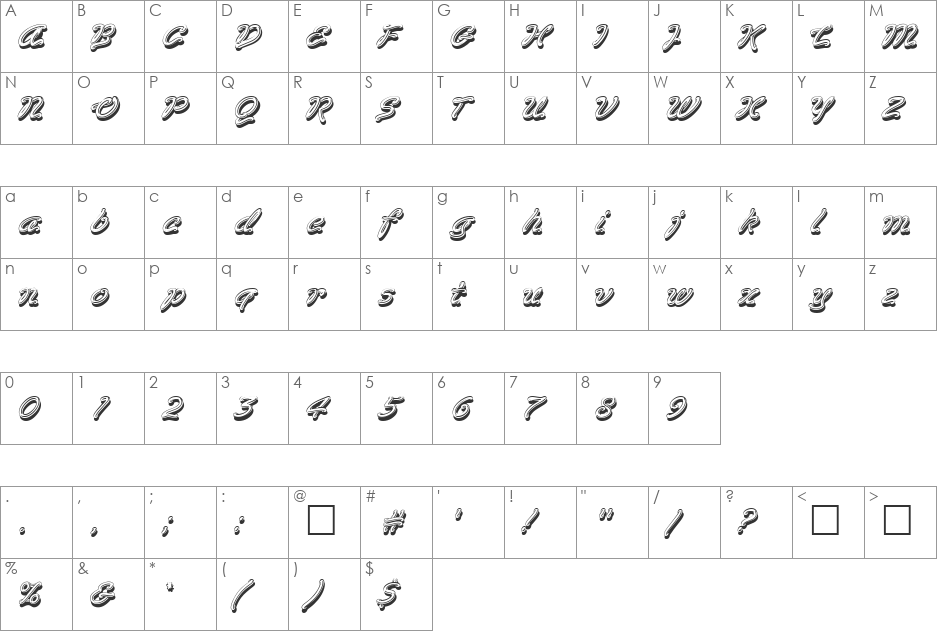 PT Toothpaste font character map preview