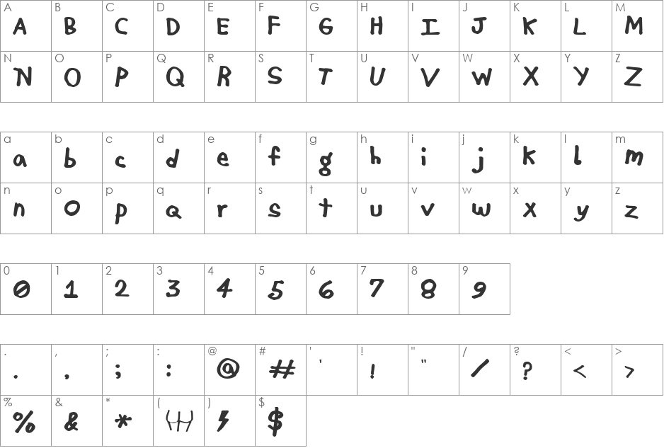 Puberty Strike font character map preview