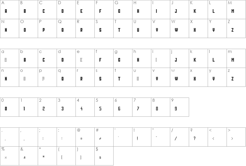 Public Enemies font character map preview