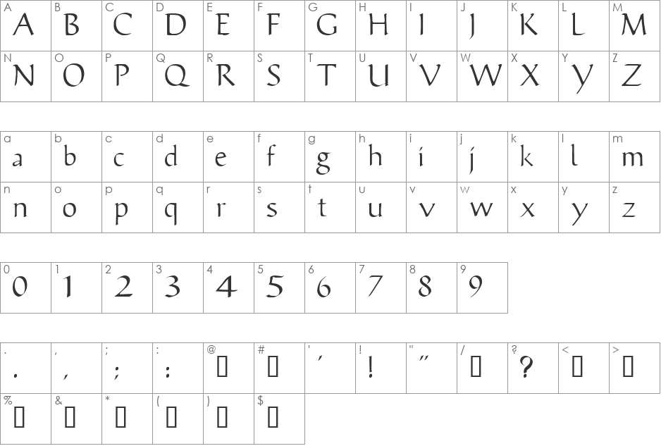 Publius font character map preview