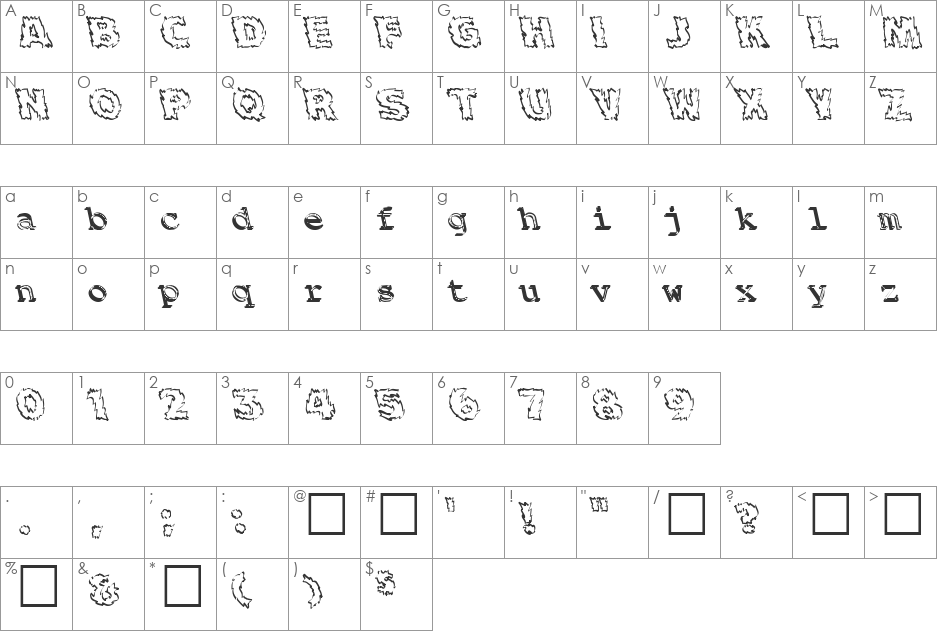 Backfire font character map preview