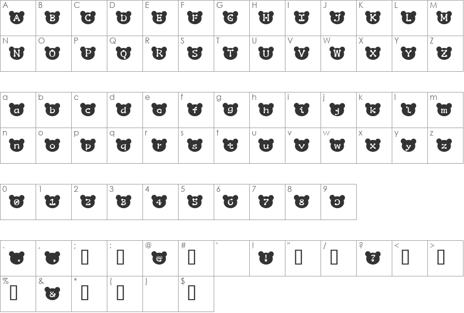 puchan font character map preview