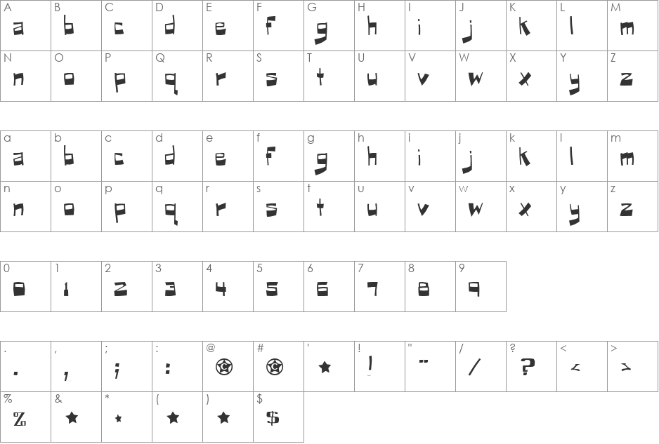 Puckfont font character map preview