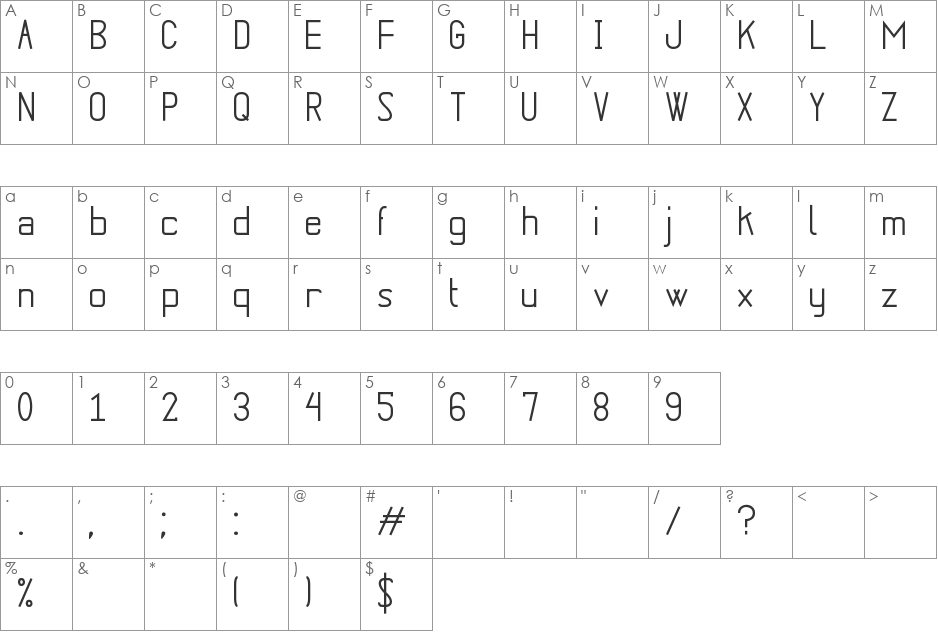 Puente Nuevo St font character map preview
