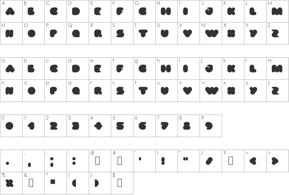 PUFF font character map preview