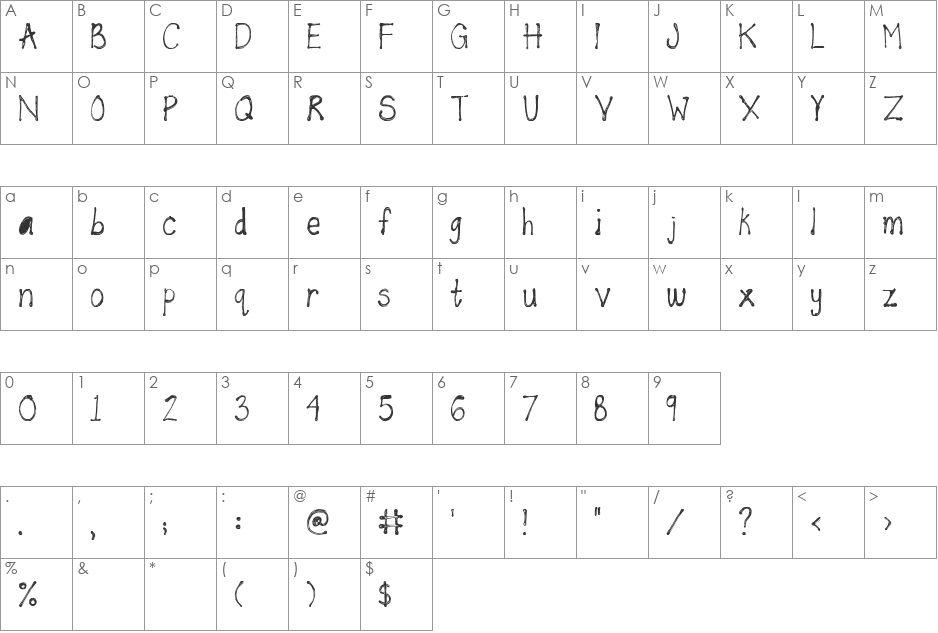 Puff Paint font character map preview