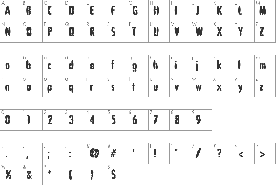 PuffedRiceBlack font character map preview