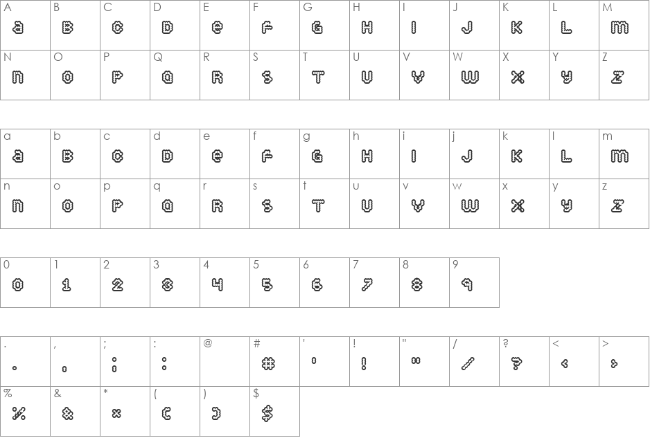 Puffy Dreamland font character map preview