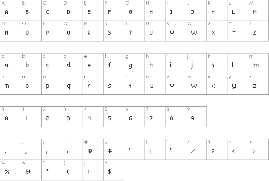 Puke Force 8 font character map preview