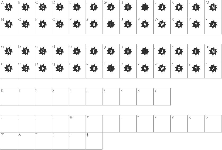 Pukisaka font character map preview