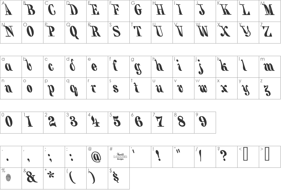 Backhand Brush font character map preview