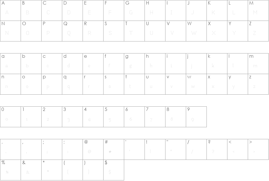 Pullchain font character map preview