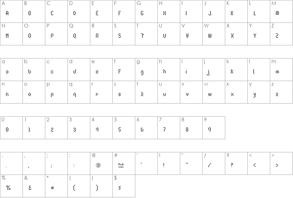 Pulsar font character map preview
