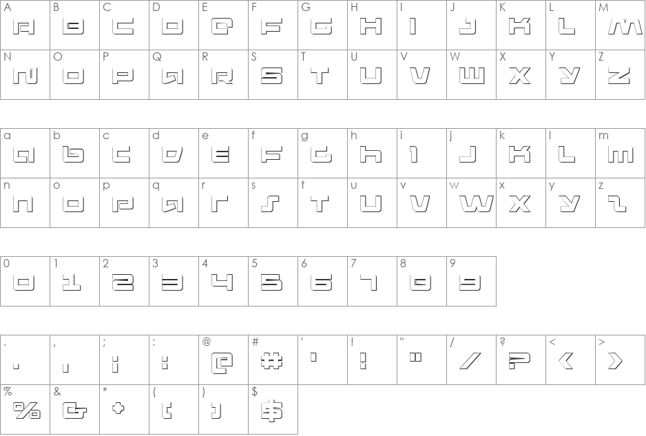 Pulse Rifle 3D font character map preview