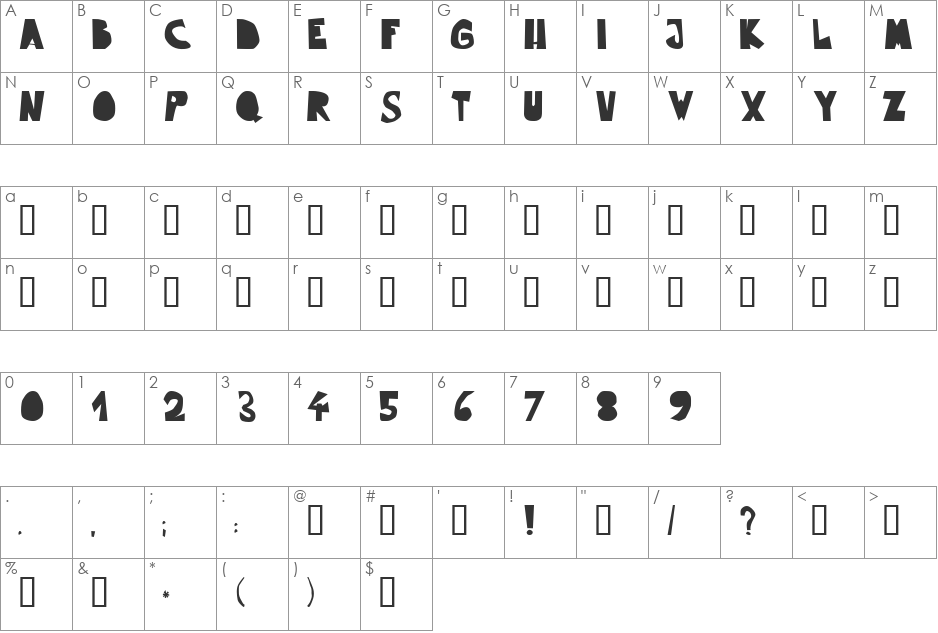Pummel font character map preview