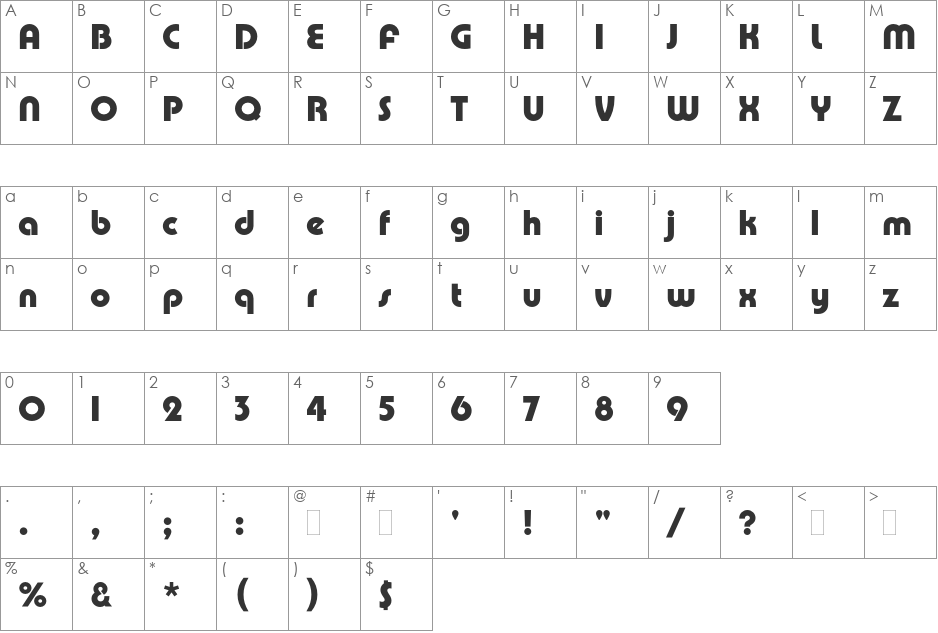 Pump Demi Bold font character map preview