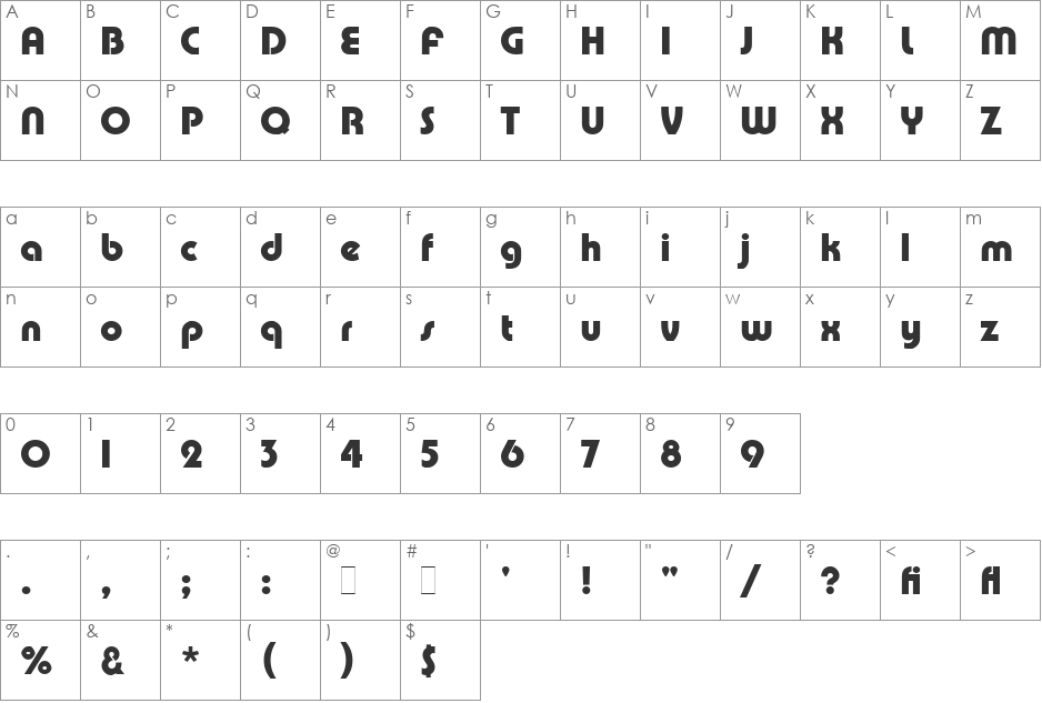 Pump Demi Bold LET font character map preview
