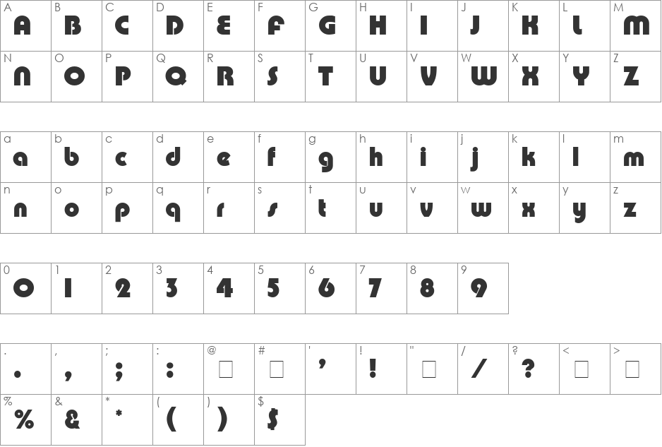 Pump Rus font character map preview