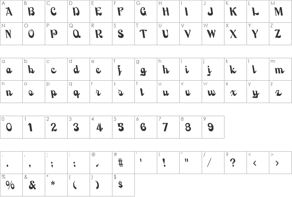 BackhandScript font character map preview
