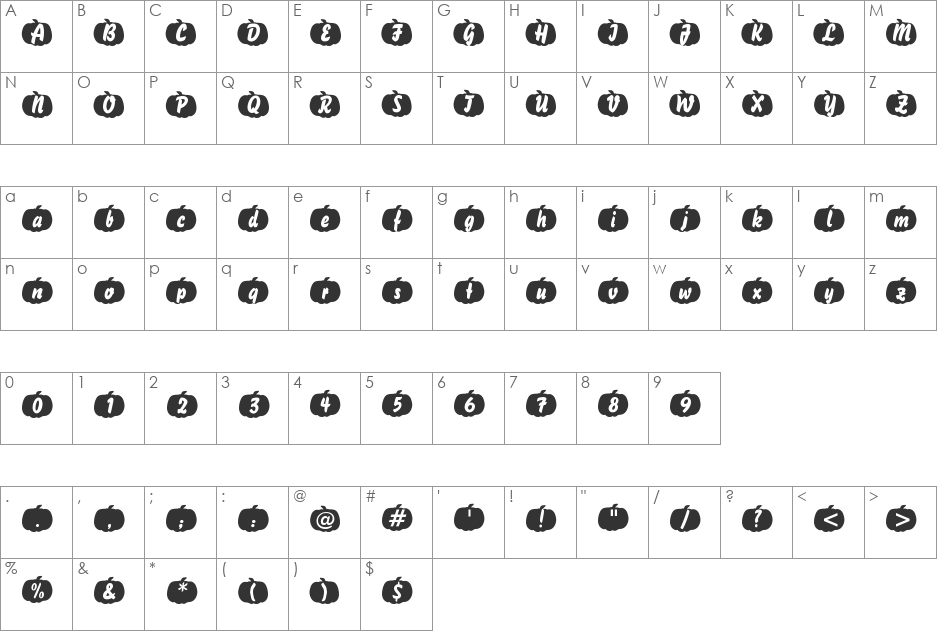 Pumpkinese font character map preview