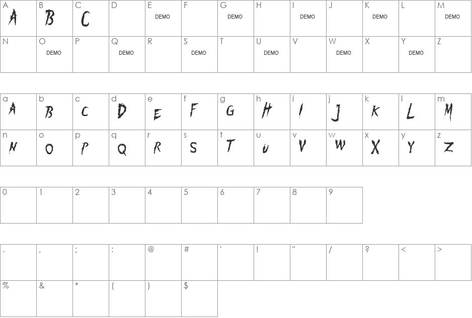 Pumpkinhead DEMO font character map preview