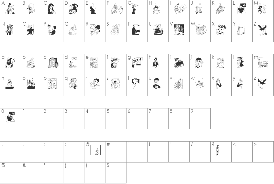 Pumpkins2006 font character map preview