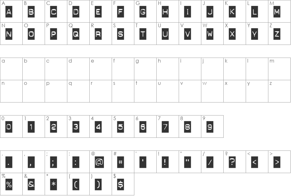 PUNCH LABEL font character map preview