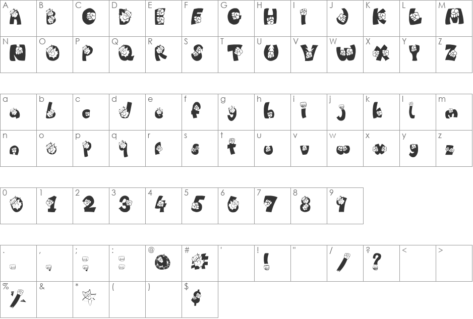 PUNCH!!!!! font character map preview