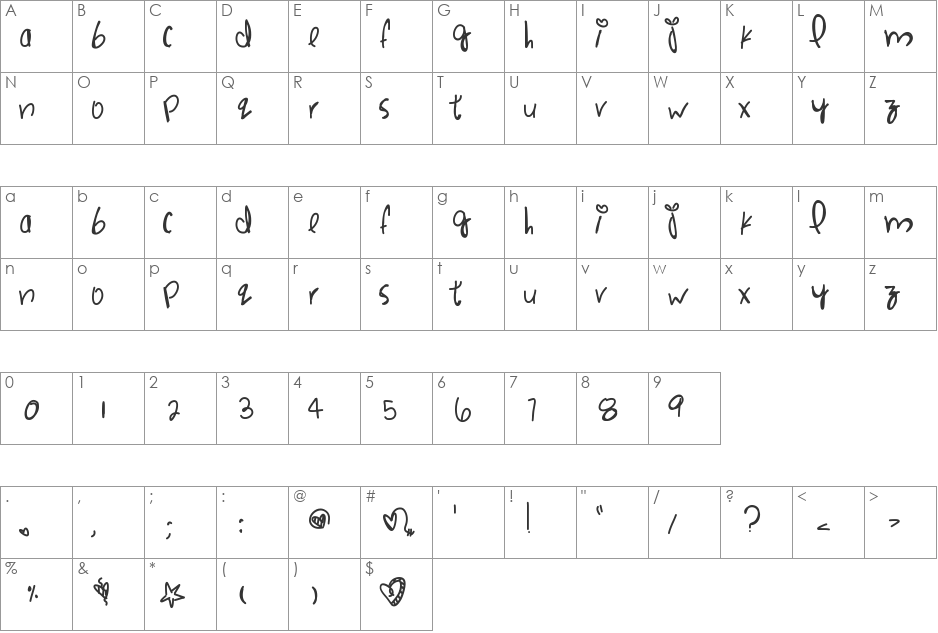 PunchDrunkLove font character map preview