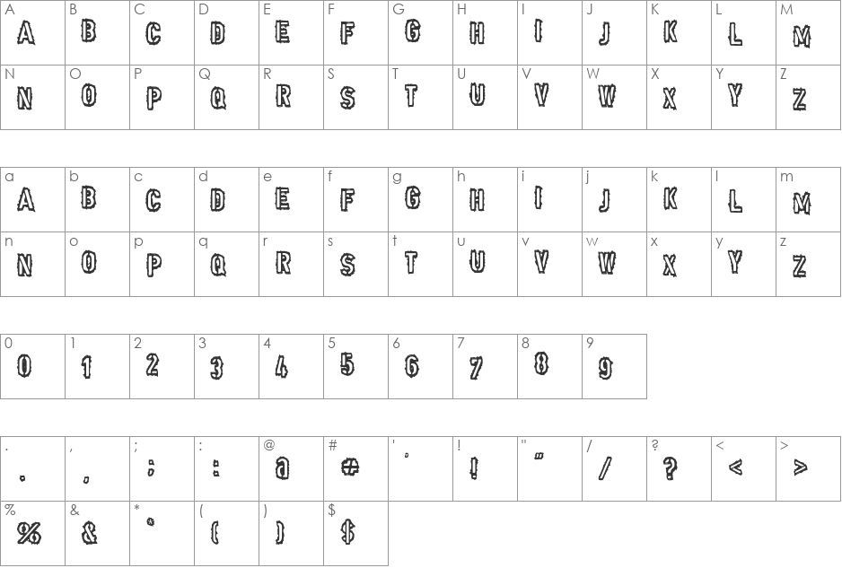 Punk Army font character map preview