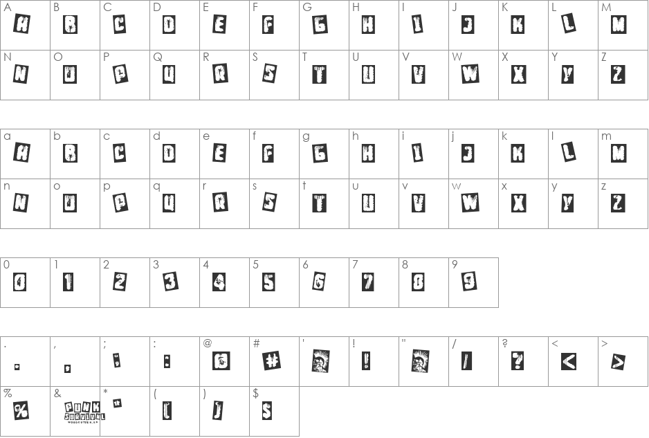 Punk Survival font character map preview