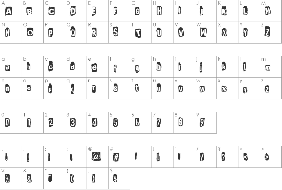 Punk'snotdead font character map preview