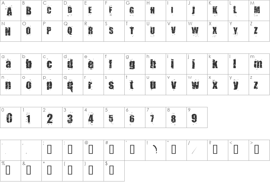 pUNKASSBITCH font character map preview