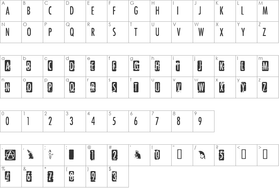 PunkRockShow font character map preview