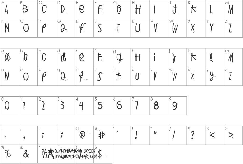 Puoli-ihminen font character map preview