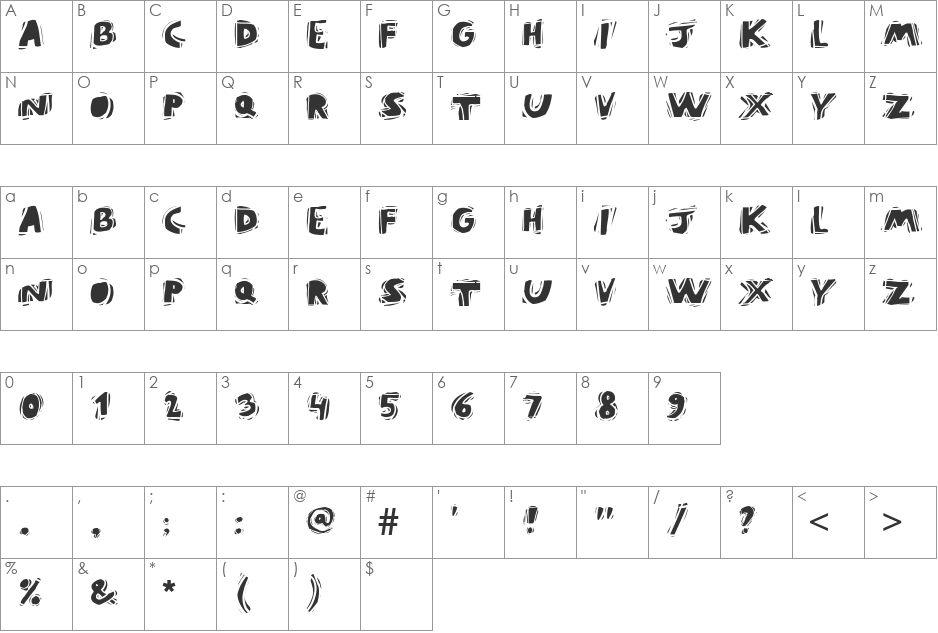 PuraVida font character map preview